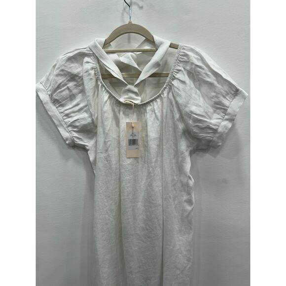 NWT Eberjey Womens 100% Linen Harper Dress Midi Button Front Belted White Size M - Picture 9 of 14